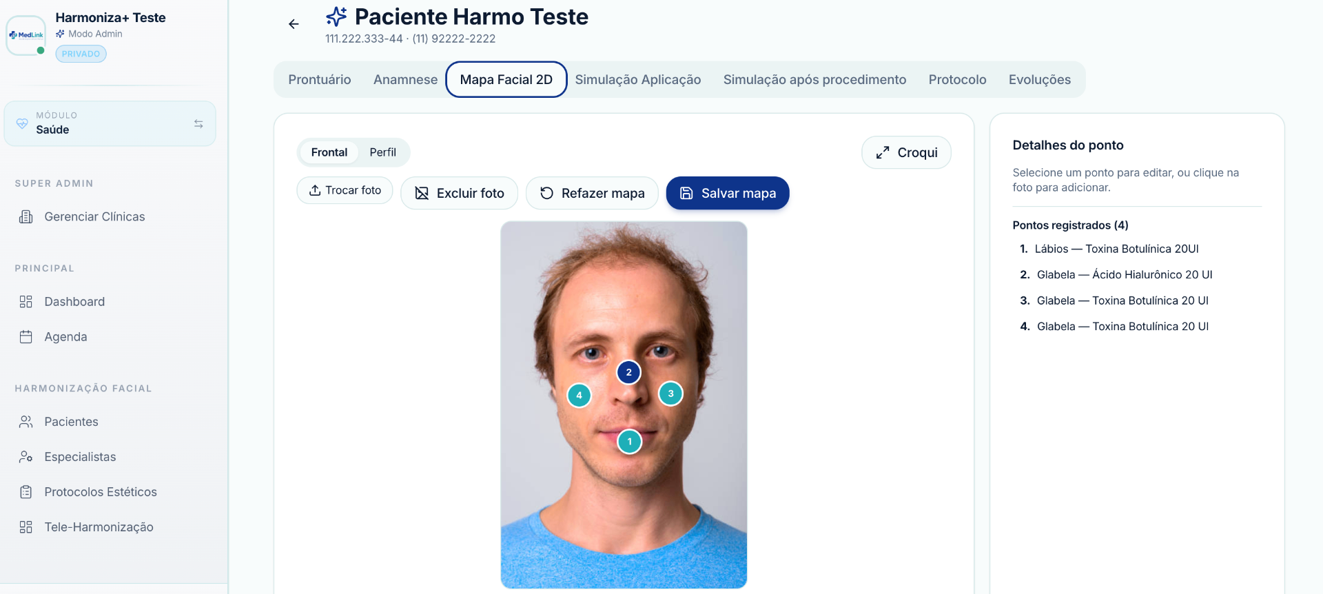 Mapa facial 2D no MedLink